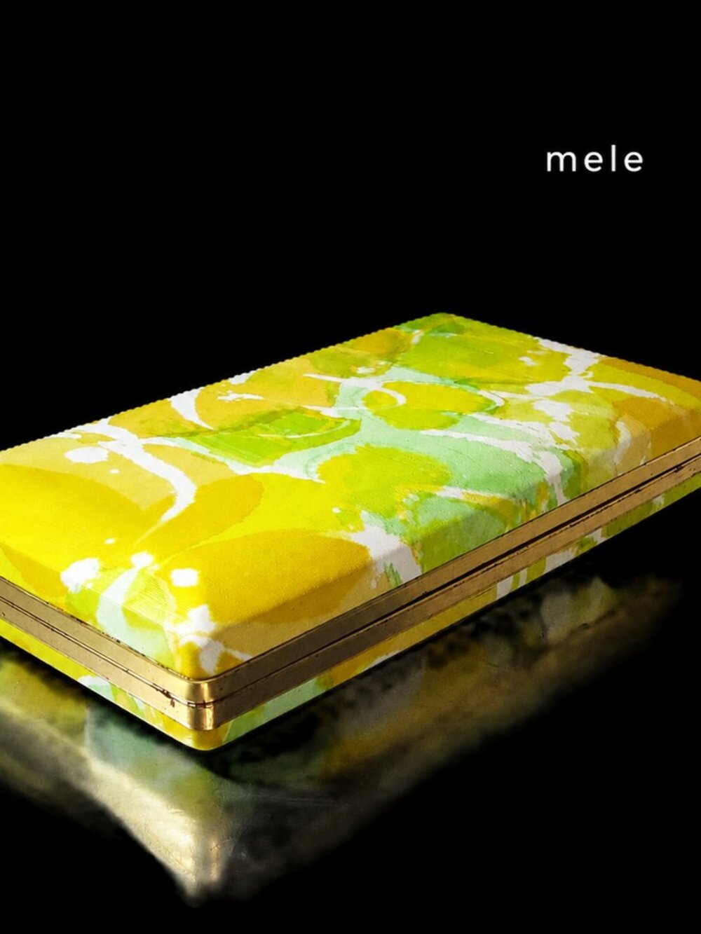 Mele Vintage Floral Jewelry Box Case Yellow Green Gold Tone